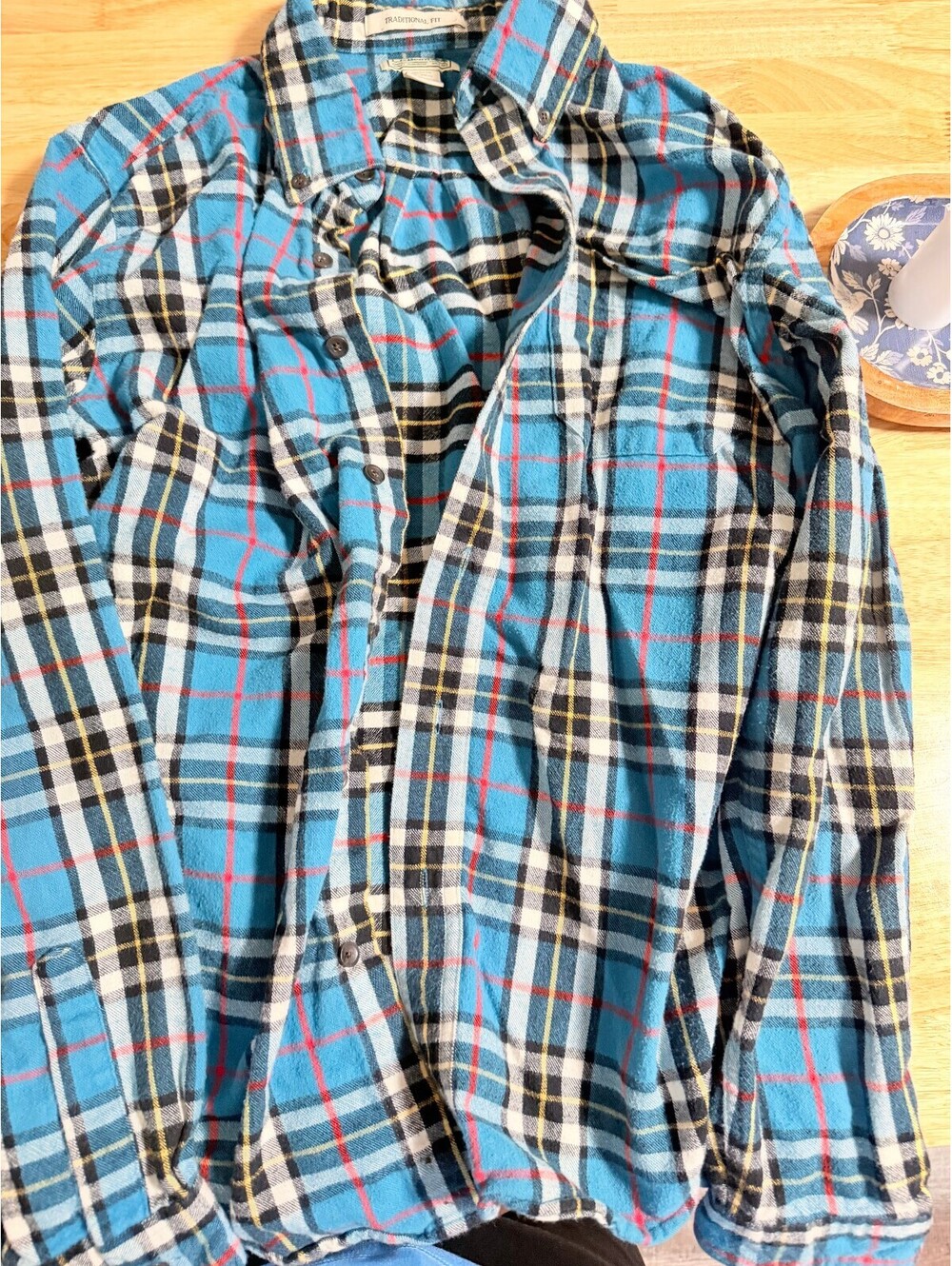 L.L. Bean Traditional Fit Blue Plaid Cotton Flannel Shirt Medium Regular